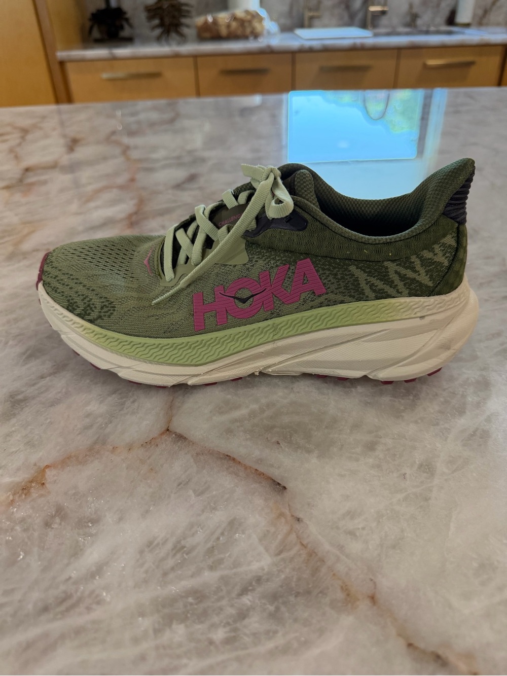HOKA Challenger ATR 7 Trail Running Shoes Olive Green Pink Women’s Size 7B